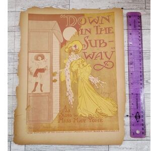1905 Down In The Subway Antique‎ Sheet Music Woman in Yellow Dress Edwardian